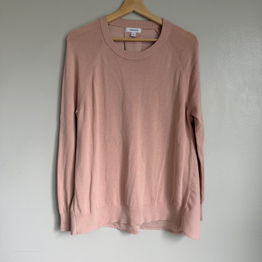 Nordstrom Womens S Blush Pink Linen Blend Knit Sweater Spring Lightweight Modest